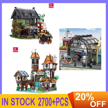 JIESTAR MOC 89148 Stree View, Тухлена къща, Модулен модел на Средновековната архитектура, блокове, забавни играчки, подаръци за деца