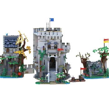 MOC Средновековен замък Кула Къща дърво Модел на Тематична сцена, Гледка към улицата Строителни блокове САМ Детски играчки, Подаръци за рожден Ден, Коледа