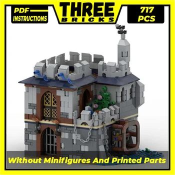 MOC Строителни блокове Модел на Средновековна Крепост Воденица Модулен модел с изглед към улицата САМ Събрание Тухли Детски играчки Коледен подарък