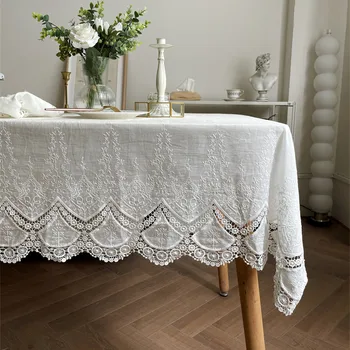 Party stół dekoracyjny luksusowy obrusFrancuski biały koronkowy haft w kwiaty bawełniany obrus na ślub