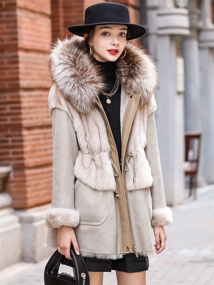 2023 Дамско палто от овче кожа с високо качество с качулка, Норковая палто, от цели кожи норка 556 м - 2