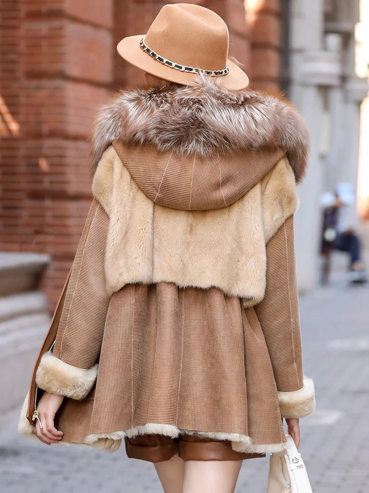 2023 Дамско палто от овче кожа с високо качество с качулка, Норковая палто, от цели кожи норка 556 м - 3