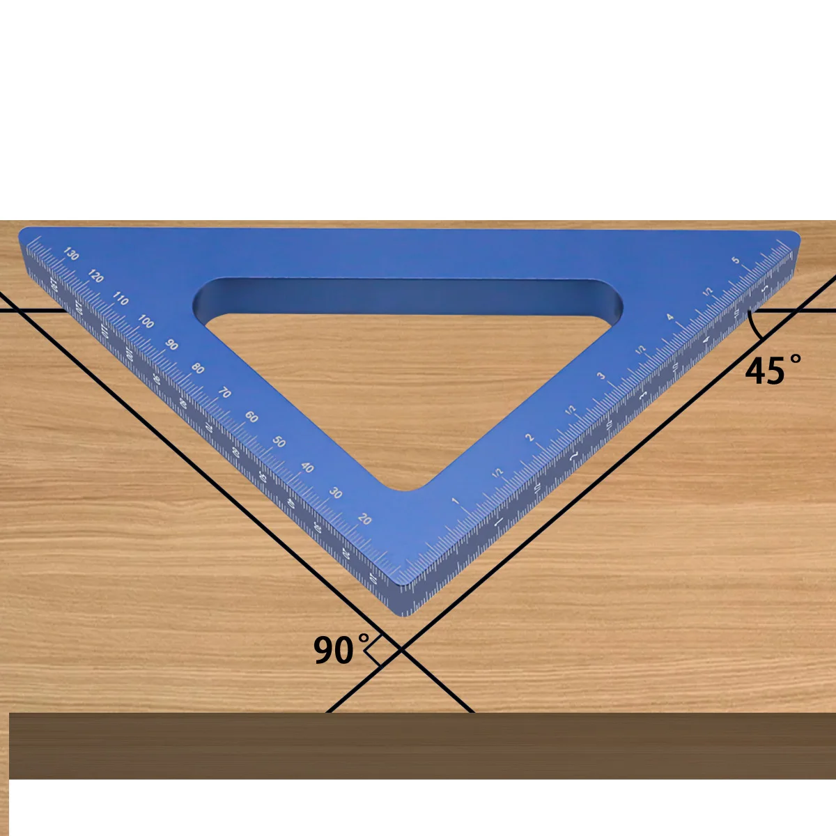 5,5-Инчов Тристранни алуминиева Квадратна линия за дървообработване, строително дърводелски квадрат Със скалата инча и мм, Линия под ъгъл 45 и 90 градуса - 4