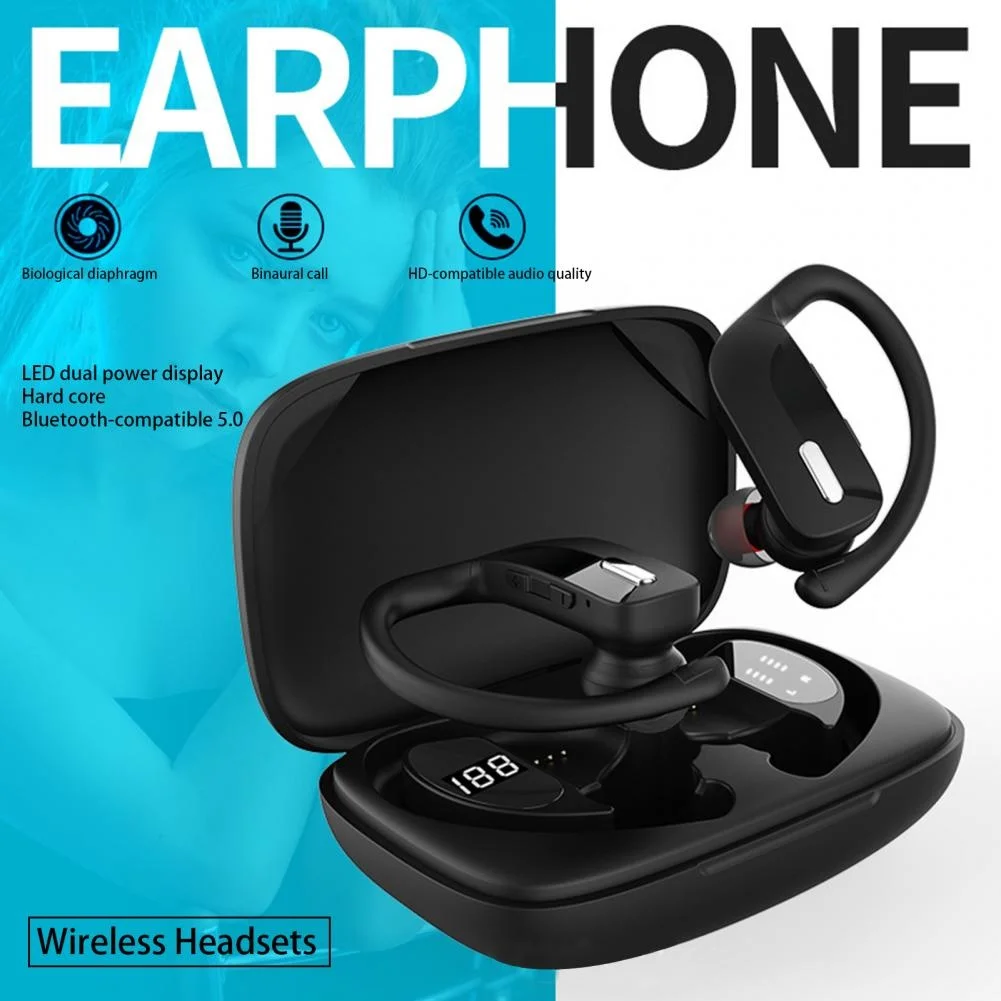 Безжични Bluetooth Слушалки С 5,0 Заушником, Слот за Слушалки TWS, Музикални Слушалки с микрофон с Дълбок Бас, с Микрофон IPX5, Водоустойчива Спортна Слушалки За Упражнения - 0
