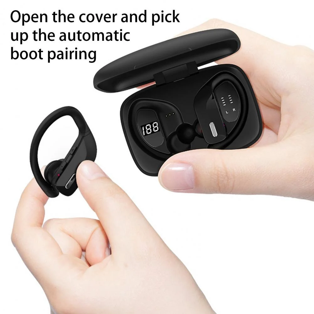 Безжични Bluetooth Слушалки С 5,0 Заушником, Слот за Слушалки TWS, Музикални Слушалки с микрофон с Дълбок Бас, с Микрофон IPX5, Водоустойчива Спортна Слушалки За Упражнения - 4