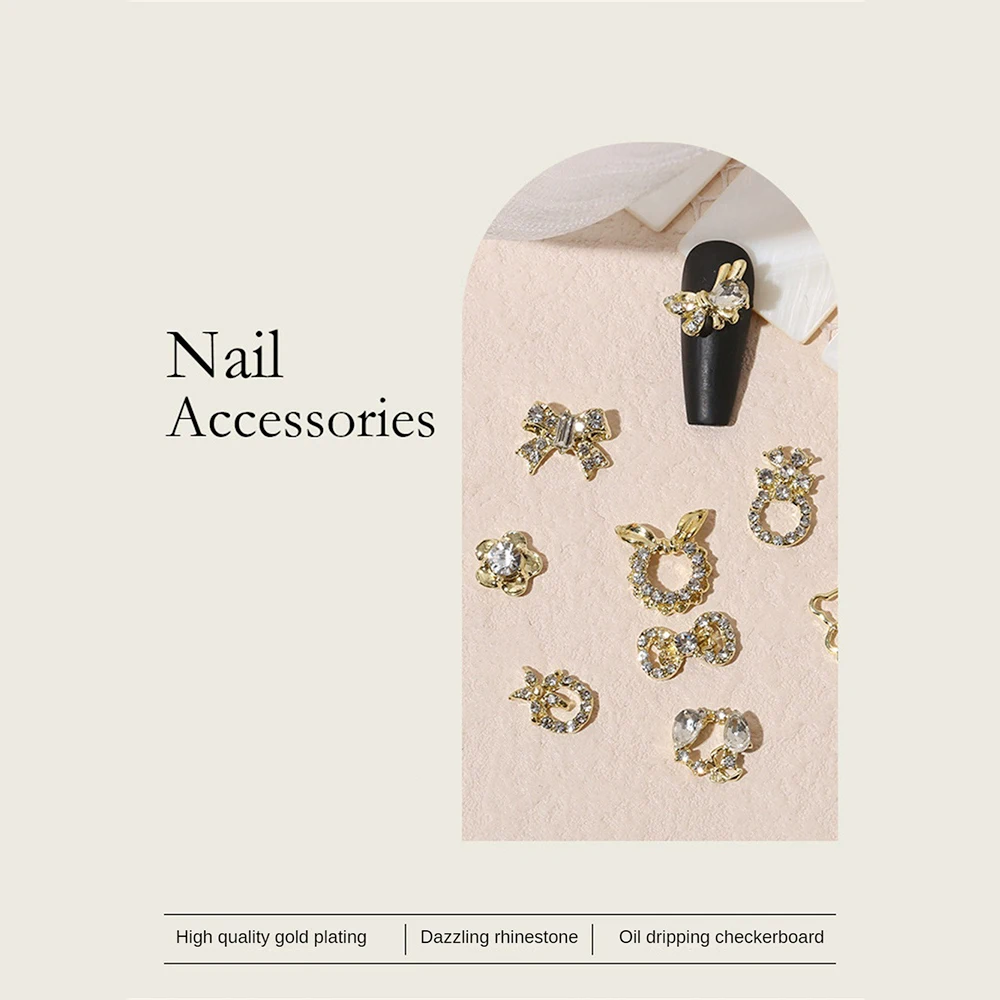 Декорации за нокти, пълен с диамант, 3D Метална сплав, Аксесоари за нокти 