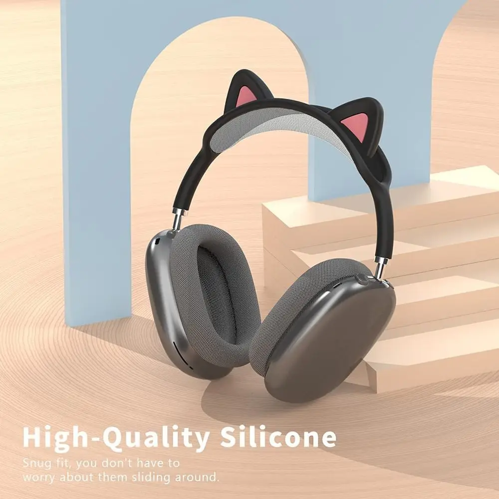 Калъф за носене на главата с мили кошачьими уши Мек силиконов калъф на главата за слушалки Съвместими с AirPods Max - 4