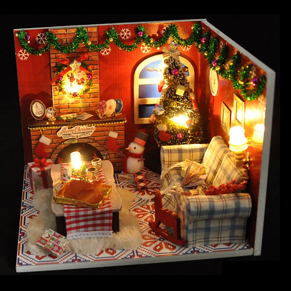 Коледен дървена къщичка с пылезащитным калъф и аксесоари, миниатюрни куклена къща за деца от 6 години, подарък за момичета и момчета - 0