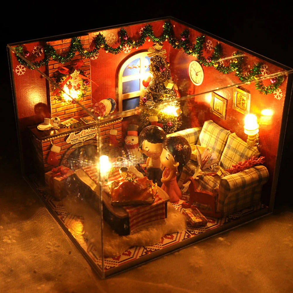 Коледен дървена къщичка с пылезащитным калъф и аксесоари, миниатюрни куклена къща за деца от 6 години, подарък за момичета и момчета - 2