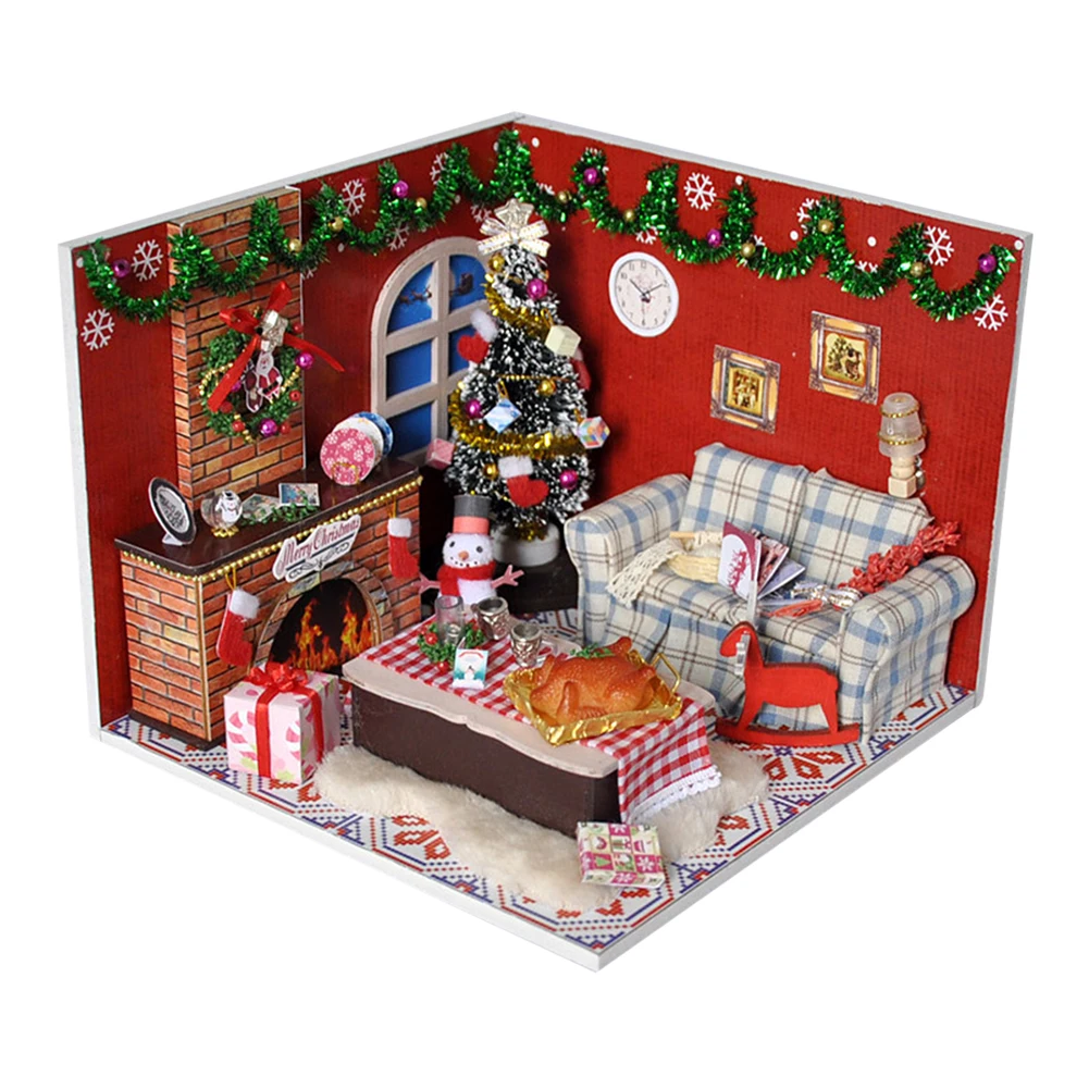 Коледен дървена къщичка с пылезащитным калъф и аксесоари, миниатюрни куклена къща за деца от 6 години, подарък за момичета и момчета - 3