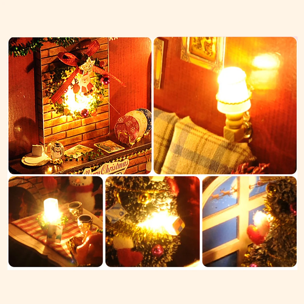 Коледен дървена къщичка с пылезащитным калъф и аксесоари, миниатюрни куклена къща за деца от 6 години, подарък за момичета и момчета - 4