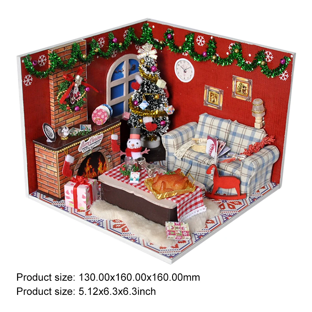 Коледен дървена къщичка с пылезащитным калъф и аксесоари, миниатюрни куклена къща за деца от 6 години, подарък за момичета и момчета - 5