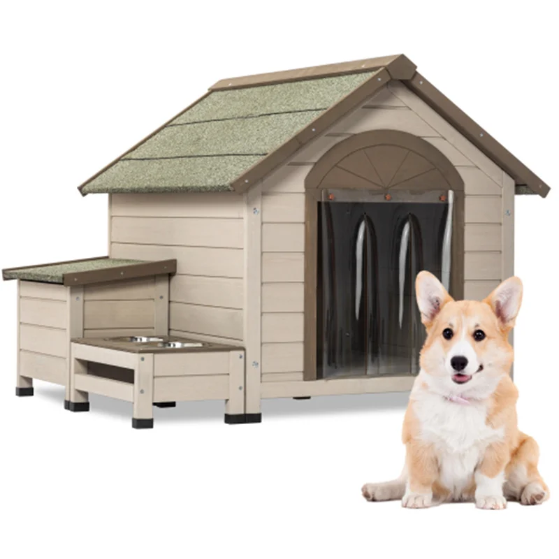 Кучешката къщичка от смърч с отворен покрив е идеален за малки и средни кучета. С кутия за съхранение, да повдигнат станция подаване с 2 чашами - 1