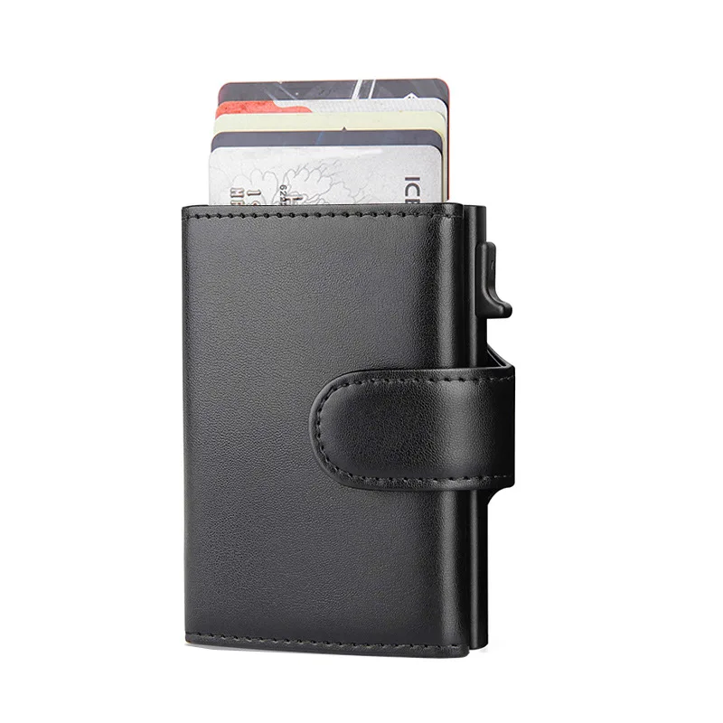 Модерен мъжки кратък държач за карти в три събиране, Черна кожена кесия за банкови карти, портфейл с голям капацитет, подарък за баща си - 5