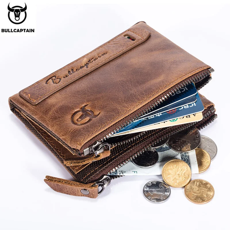 Мъжки портфейл BULLCAPTAIN от ретро-кожа, кожена кесия джоб с катарама, кратък кесия за пари, държач за карти, портфейл за монети, RFID чантата си QB06 - 1