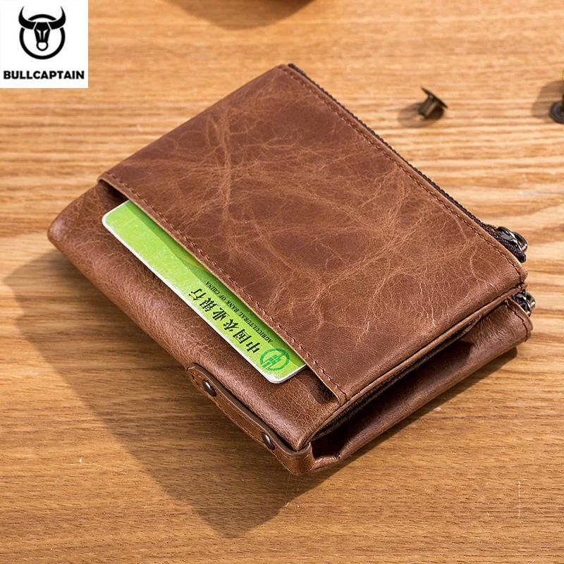 Мъжки портфейл BULLCAPTAIN от ретро-кожа, кожена кесия джоб с катарама, кратък кесия за пари, държач за карти, портфейл за монети, RFID чантата си QB06 - 4