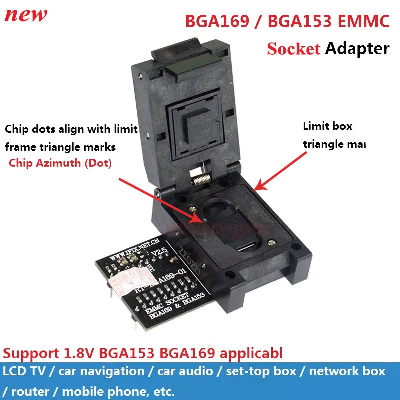Оригинален нов адаптер за контакта RT-BGA169-01 BGA169 & 153 EMMC V2.5 с 4шт BGA-ограничител за программатора RT809H - 3