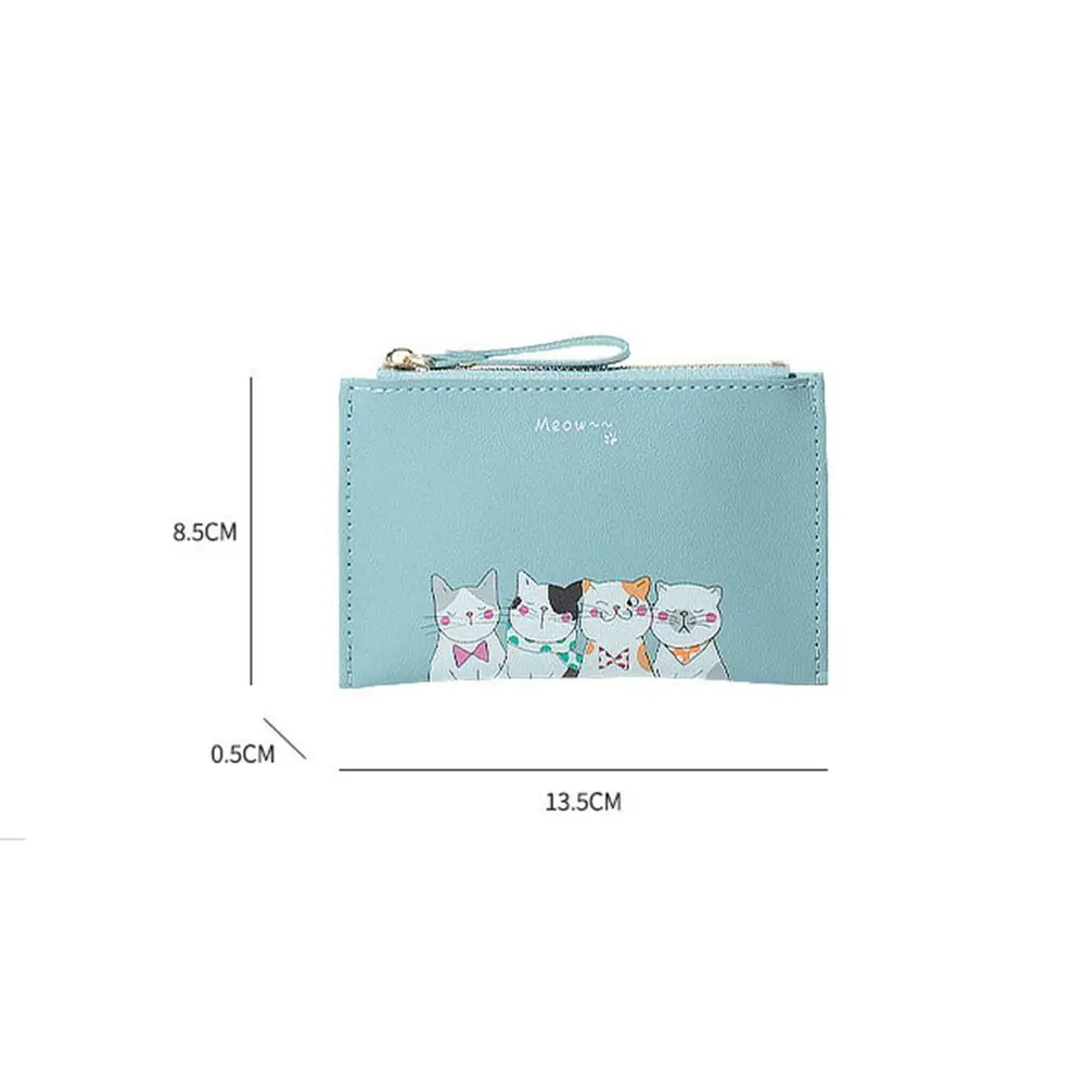 Портфейл за монети с цип, котка, изкуствена кожа, однотонная bag-държач за банкови карти, Кратък клатч, Портфейли в корейски стил, дамски портфейли - 4