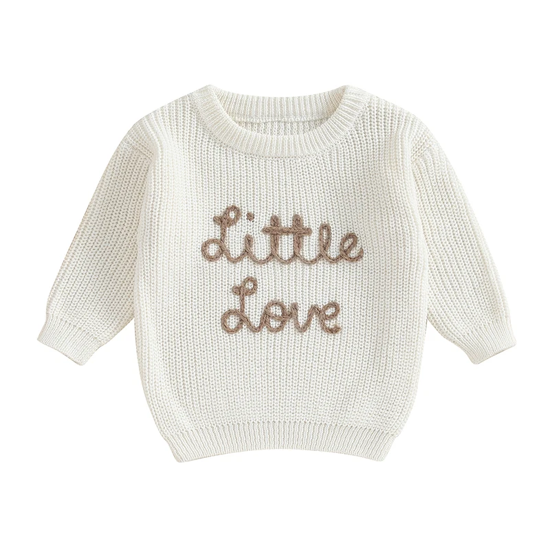 Пуловер за малки момиченца с дълъг ръкав и кръгло деколте и букви, Зимата на топло вязаный пуловер, Пуловер, Дрехи за бебета - 0