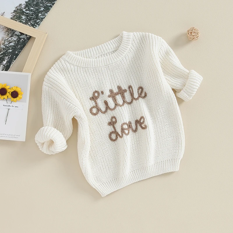Пуловер за малки момиченца с дълъг ръкав и кръгло деколте и букви, Зимата на топло вязаный пуловер, Пуловер, Дрехи за бебета - 1