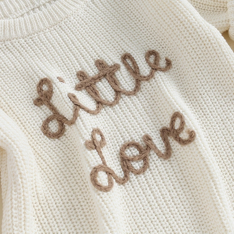 Пуловер за малки момиченца с дълъг ръкав и кръгло деколте и букви, Зимата на топло вязаный пуловер, Пуловер, Дрехи за бебета - 2