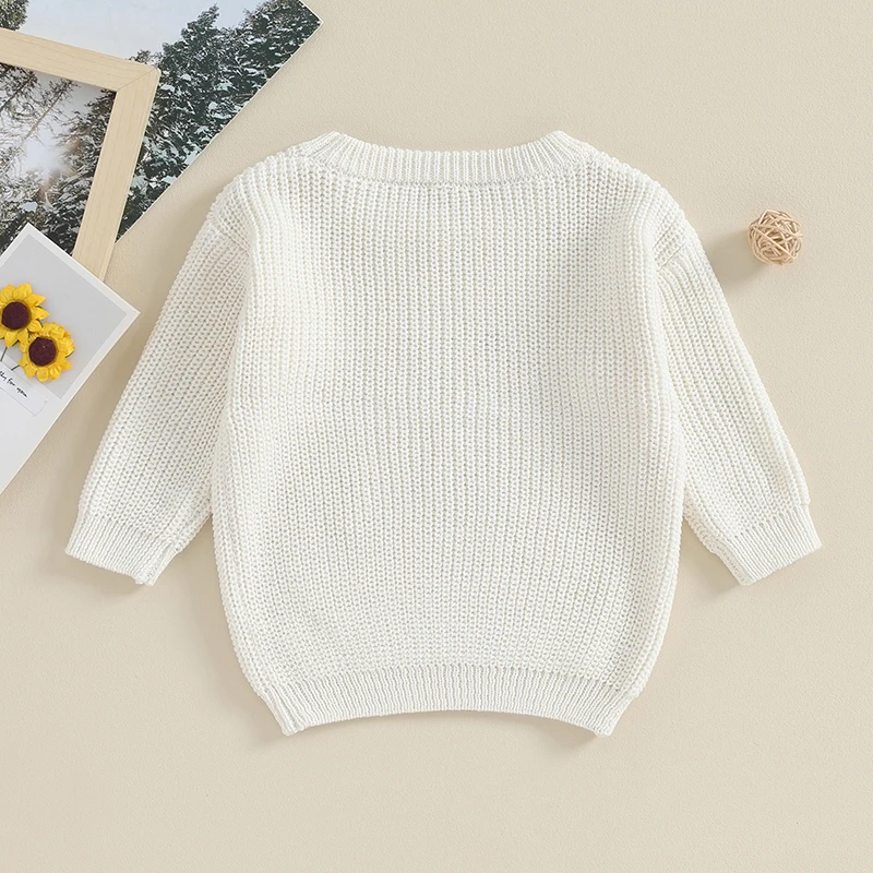 Пуловер за малки момиченца с дълъг ръкав и кръгло деколте и букви, Зимата на топло вязаный пуловер, Пуловер, Дрехи за бебета - 3