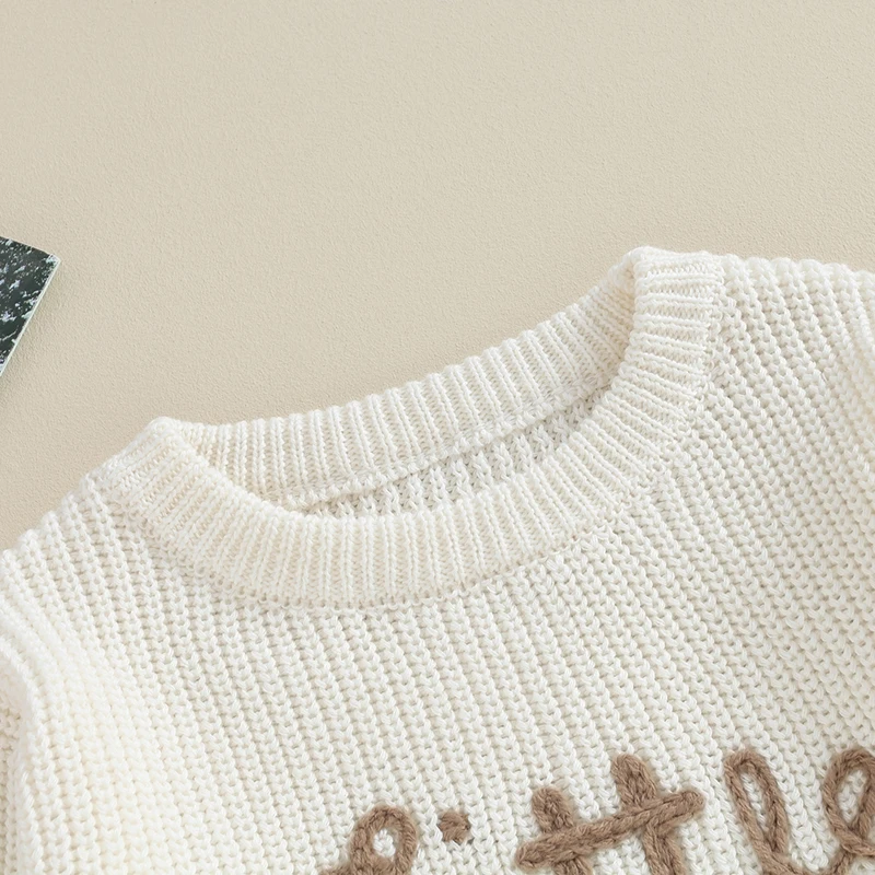 Пуловер за малки момиченца с дълъг ръкав и кръгло деколте и букви, Зимата на топло вязаный пуловер, Пуловер, Дрехи за бебета - 4