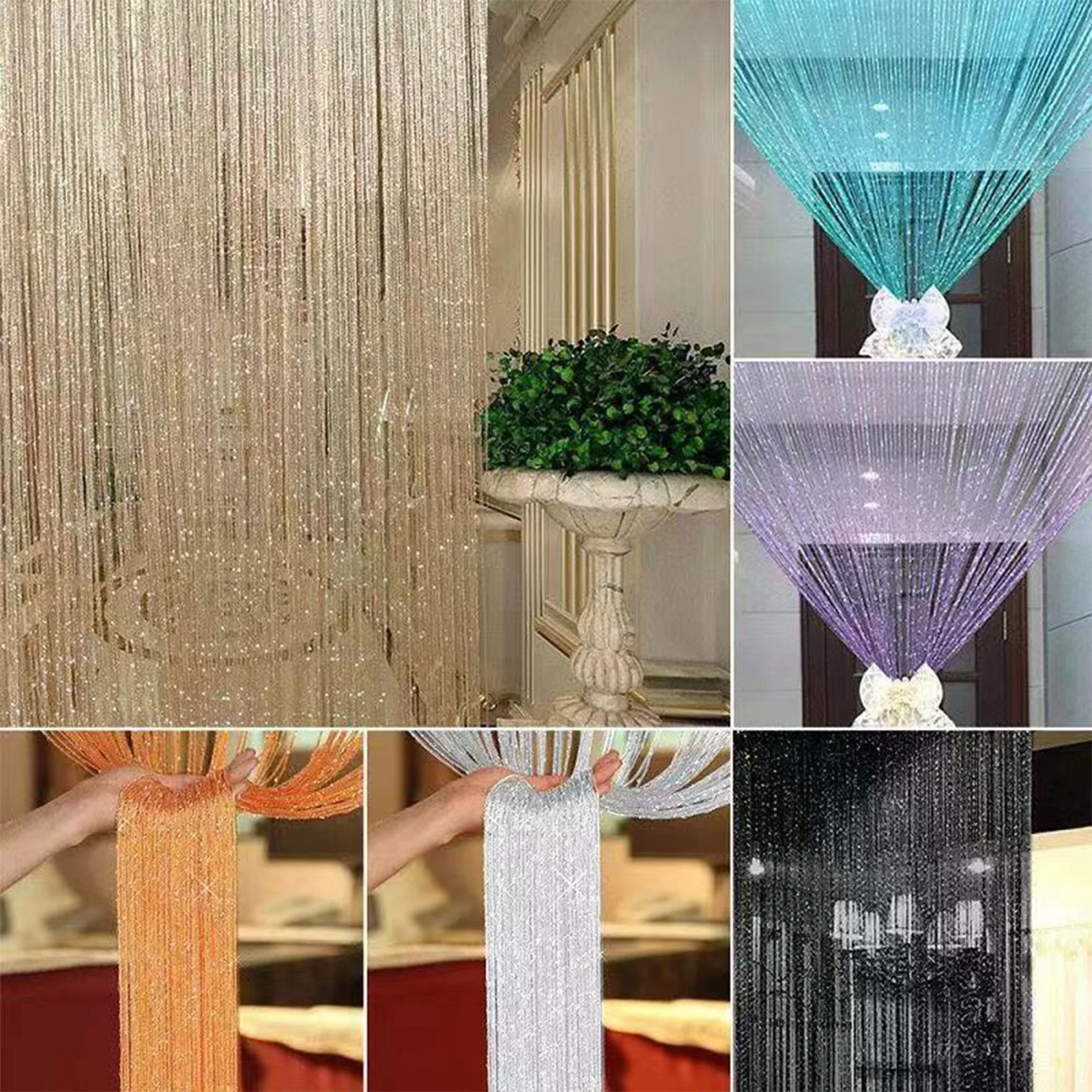Сватбен реквизит и декорации за дома завеса Врата със сребриста нишка, елегантни и ефектни преграда за стая, невероятни завеси за душ - 4