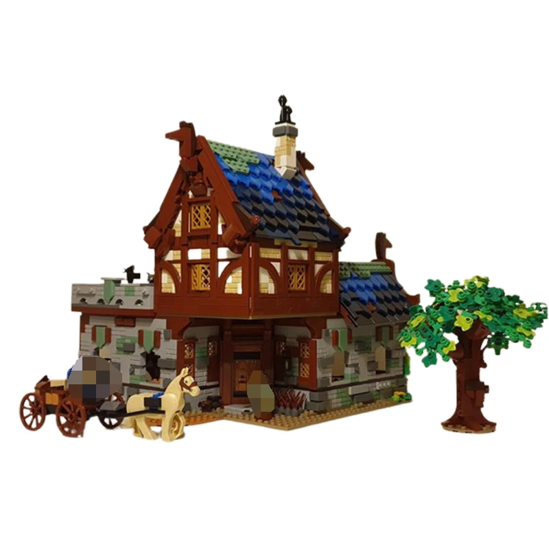 Серия от Street View MOC-94636 Средновековни конюшни, събиране на строителни блокове, експерти, образователни пъзели висока сложност, тухлени играчки, подаръци - 1