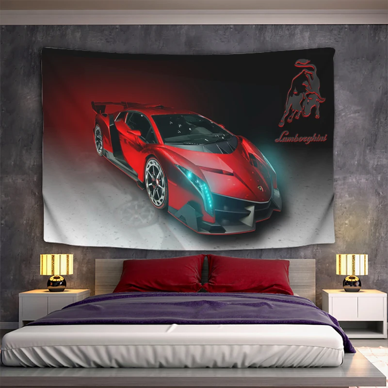 Текстилен Гоблен за окачване на стената Lamborghini Естетичен декор Художествена рисувани Декорации спални Завеси за дома Kawaii the - 1