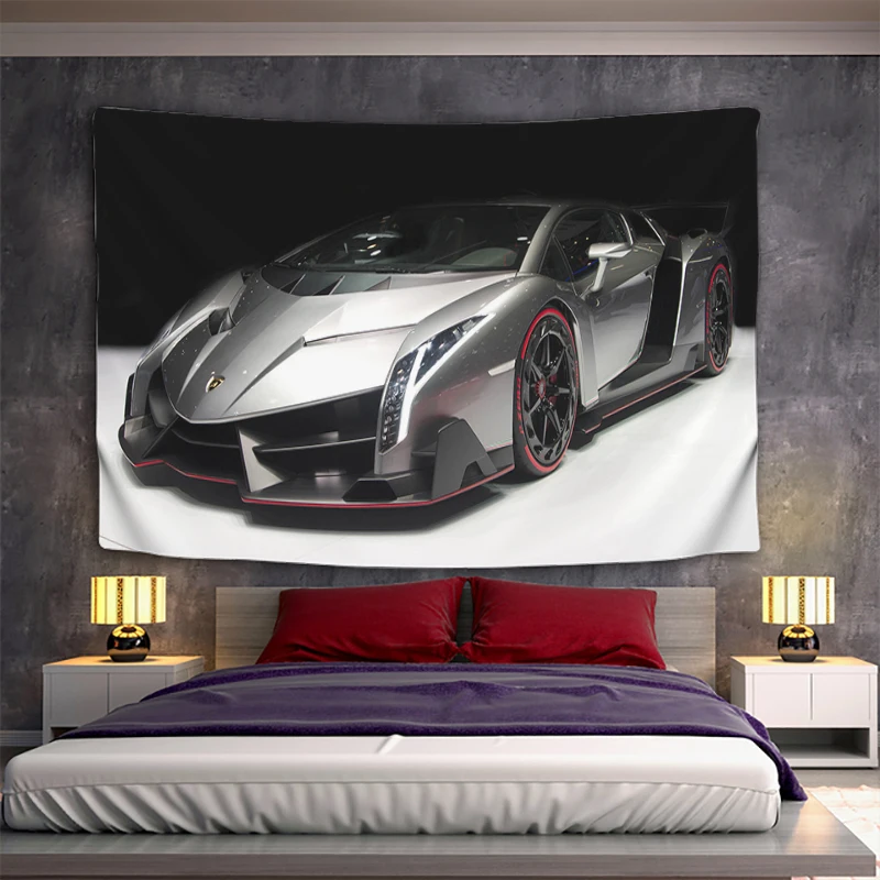 Текстилен Гоблен за окачване на стената Lamborghini Естетичен декор Художествена рисувани Декорации спални Завеси за дома Kawaii the - 2