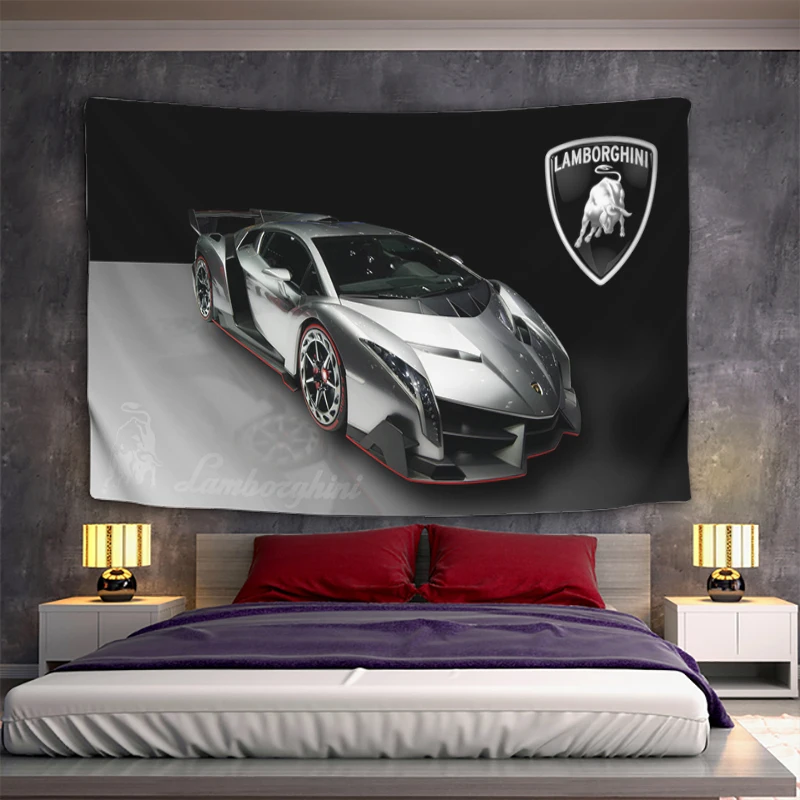 Текстилен Гоблен за окачване на стената Lamborghini Естетичен декор Художествена рисувани Декорации спални Завеси за дома Kawaii the - 3