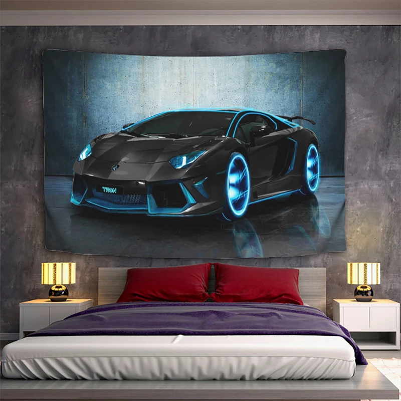 Текстилен Гоблен за окачване на стената Lamborghini Естетичен декор Художествена рисувани Декорации спални Завеси за дома Kawaii the - 5