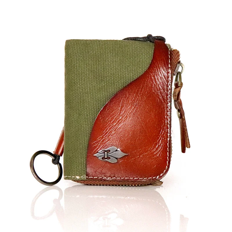 Чантата за ключовете от телешка кожа растително дъбени на най-горния слой на женския ретро японски стил, многофункционална чанта за карта и портфейл - 3