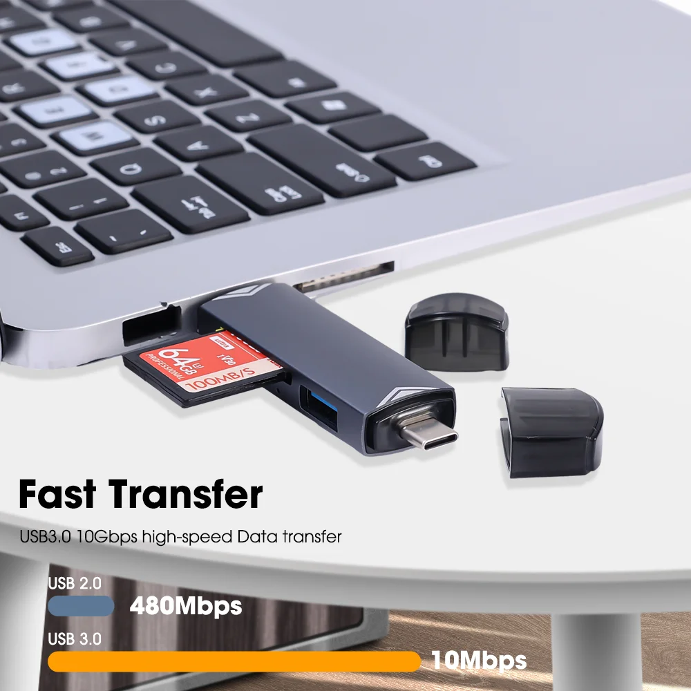 Четец на карти памет, USB Type-C Micro SD Card Reader Type-C КЪМ USB OTG Адаптер 2TB Smart Cardreader за вашия КОМПЮТЪР, Лаптоп, Смартфон, Аксесоари - 2