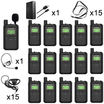 Безжична система Whisper Tour Guide 1 предавател 15 приемници 1 зарядно устройство за превод обиколка на DHL, UPS, Fedex за Доставка