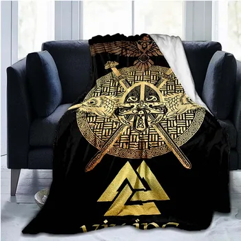 Викингите Древните скандинавски Руни Брадви 3D Мека Постилка Лесно Фланелевое Одеяло King Queen Size за дивана