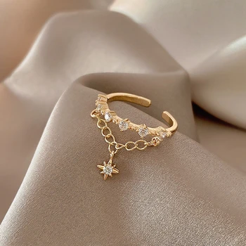 Винтажное пръстен със звезда Сладък златист цвят, Двупластова Верижка, Пръстен с шестолъчната Звезда за жени, подарък за сватба