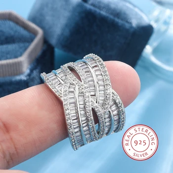 Голям циркон, камък в Сребърен цвят, кръгли пръстени за жени, Модни бижута, Ново Сватбена Годежен пръстен, Комплект сребърни пръстени проба 925