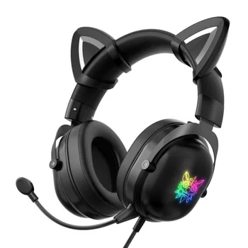 Гореща разпродажба 2023 г., Полезна детска слушалки X11 с подвижни слушалките с шумопотискане Cat Ear RGB над ухото - черен