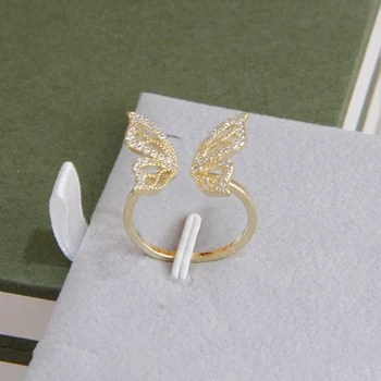 Деликатни кристални регулируеми пръстени с пеперуда за жени 2023, нови модни маркови бижута, годежни пръстени с цирконием, подарък
