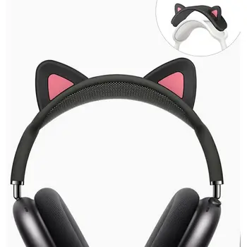 Калъф за носене на главата с мили кошачьими уши Мек силиконов калъф на главата за слушалки Съвместими с AirPods Max
