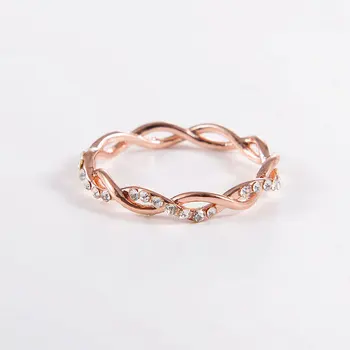 Класическа Сватбена годежен пръстен цвят розово злато за жени, кристали за момичета, Подарък пръстен, Годежен пръстен, Луксозни бижута за жени