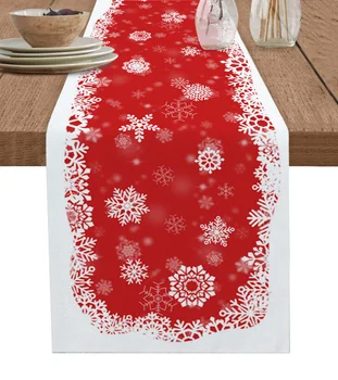 Коледна настолна пътека във формата на Снежинки от памук и Лен, сватбен декор, Настолна пътека, Коледен декор за дома на масата, Покривката