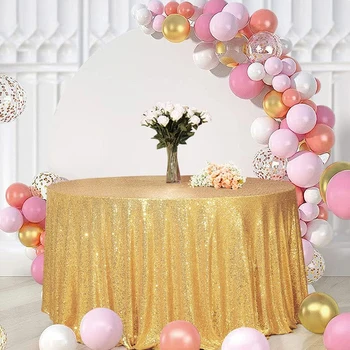 Кръгла Покривка със златни пайети за декорация на сватба, бебе Душ, Коледа, Деня на Благодарността, Хелоуин, Деня на раждането, за да проверите за партита