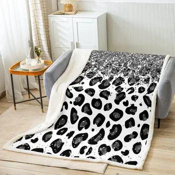 Леопардовое одеяло, плюшени завивки под формата на Леопард, одеяло от Шерпи с блестящ дизайн, Сребърно пастельное пушистое одеяло за деца и момчета