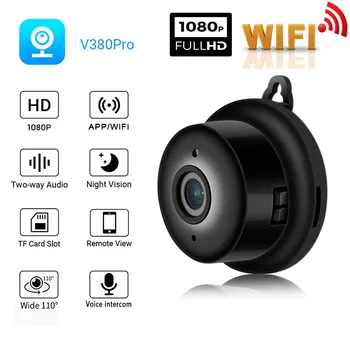Мини камера V380 Pro WIFI FULL HD 1080p IP за Нощно виждане, Камера за защита сигурността на един Умен дом, Преносим Рекордер за видеонаблюдение