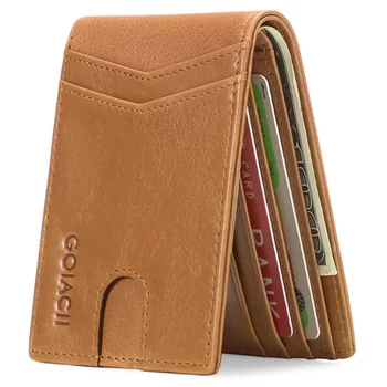 Мини портфейл Мъжки портфейл от естествена кожа за мъже, бизнес минималистичен скоба за пари, държач за кредитни карти, RFID-блокиране на портфейла, мъжки