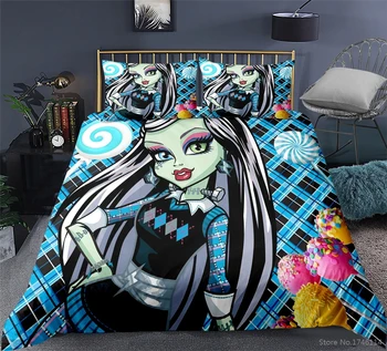 Набор от пододеяльников за пуховых одеяла Monster High Frankie Stein, комплект спално бельо с 3D анимационни принтом, одеало Кралски размери, комплект покрива възглавница