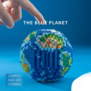 Пиксел модел на планетата Земя Малки градивни елементи от частици Забавни играчки за Декорация на мебели Подарък за рожден Ден за деца